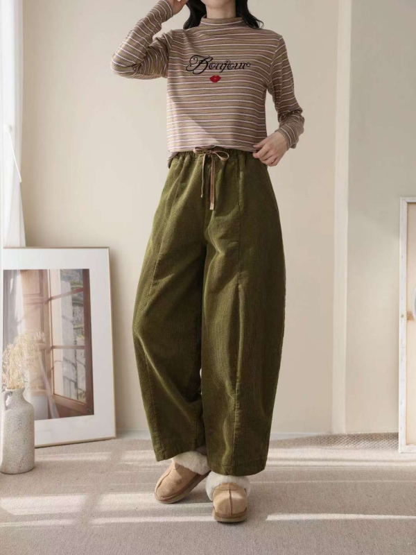 韓 綁帶前車線弧度寬褲 4色