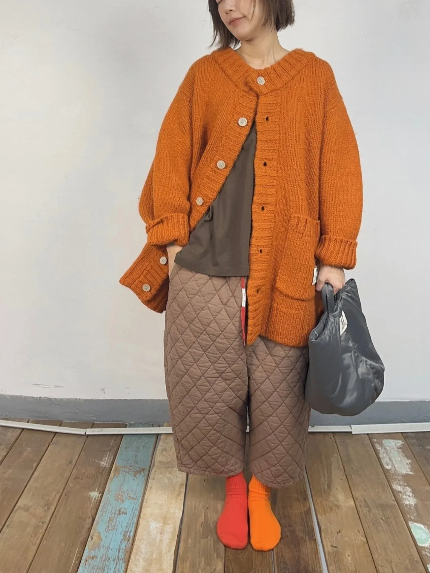 韓  紅綁帶壓紋寬褲 3色