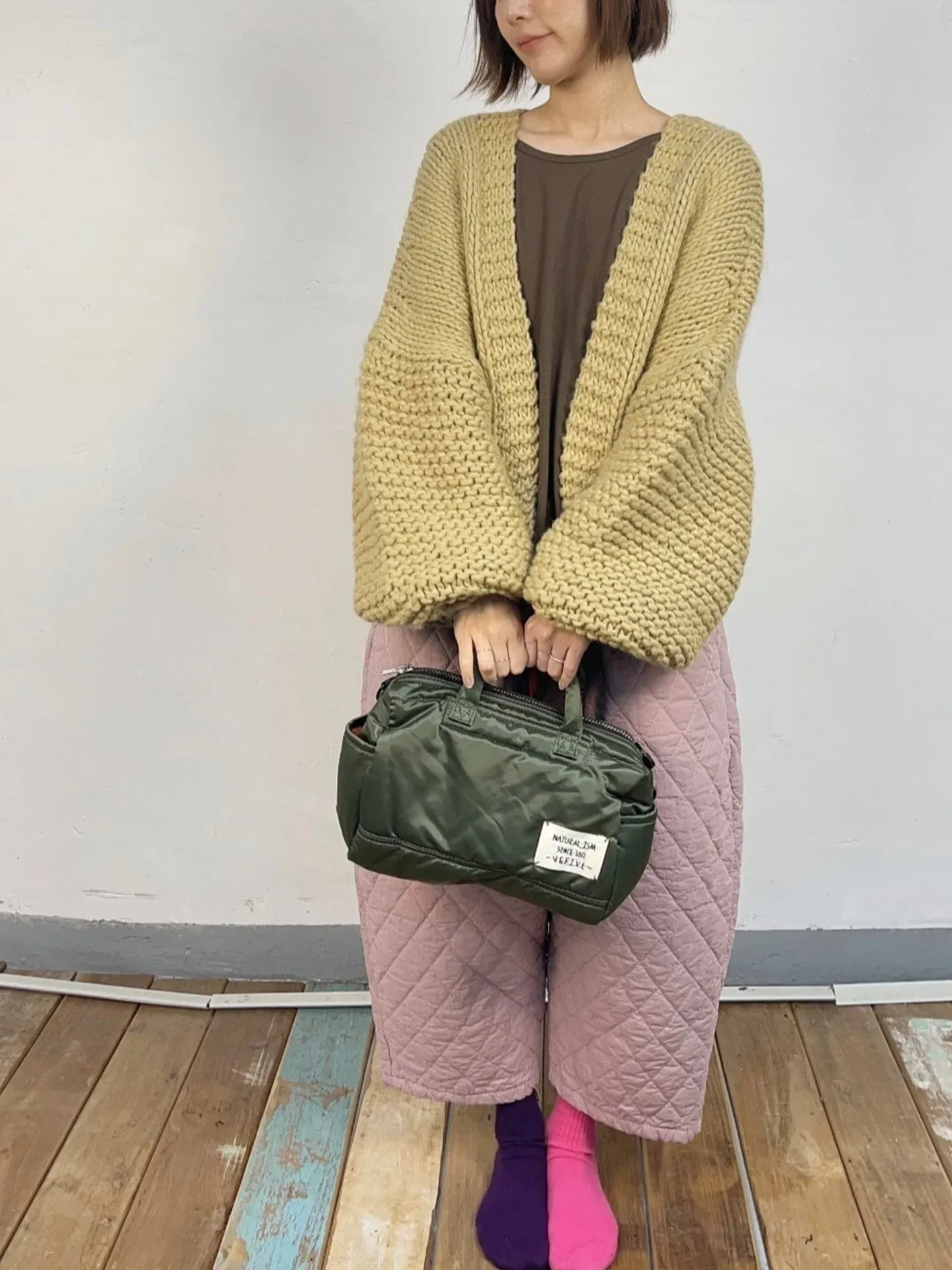 韓  紅綁帶壓紋寬褲 3色