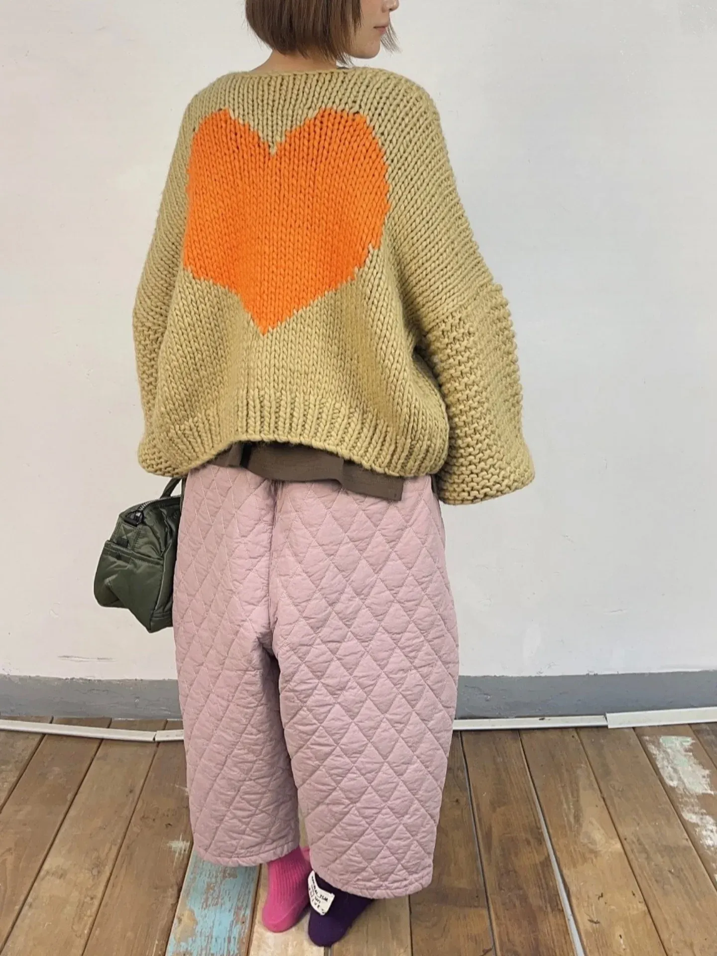 韓  紅綁帶壓紋寬褲 3色