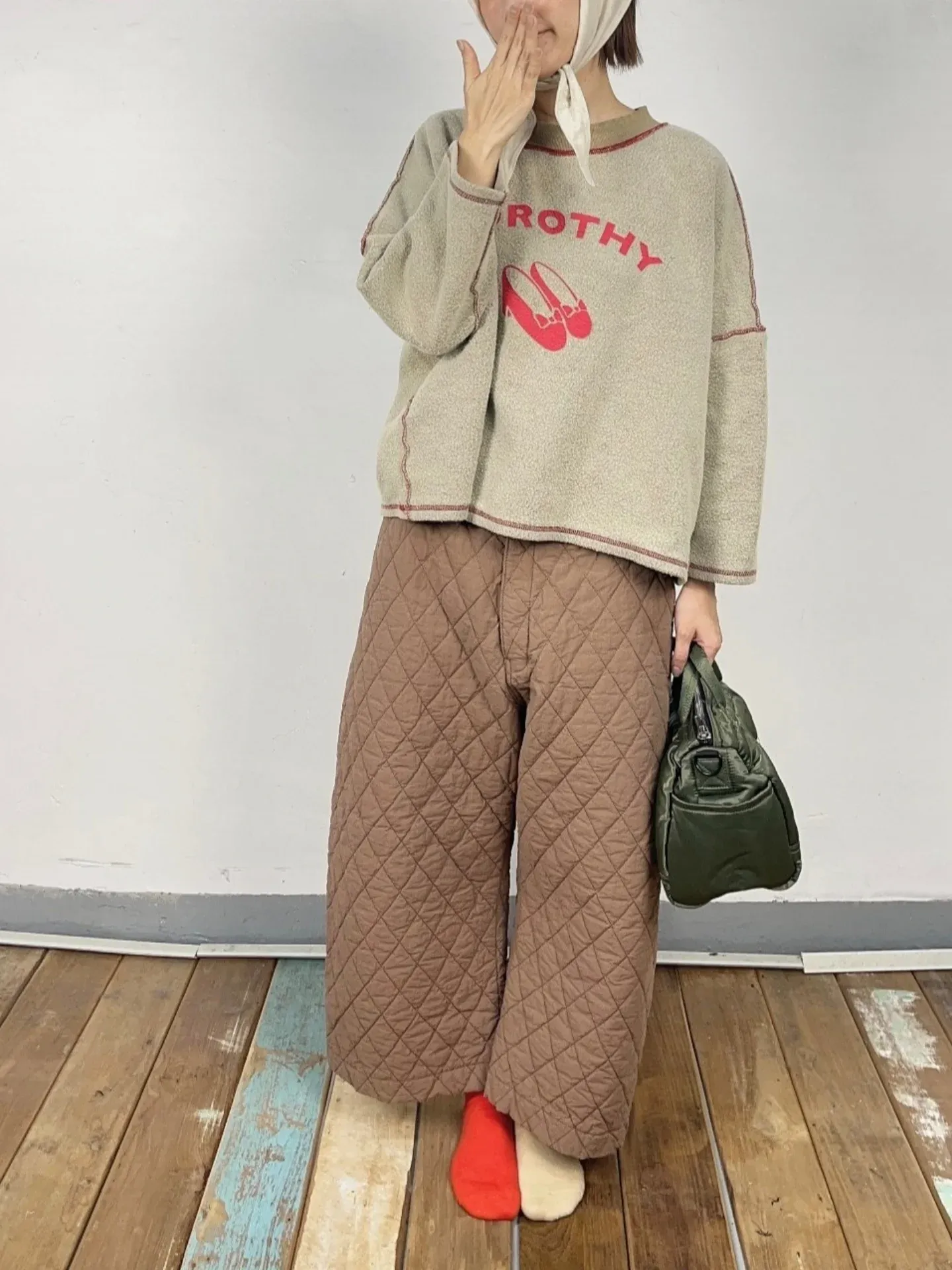 韓 壓紋腰鬆緊寬褲 3色