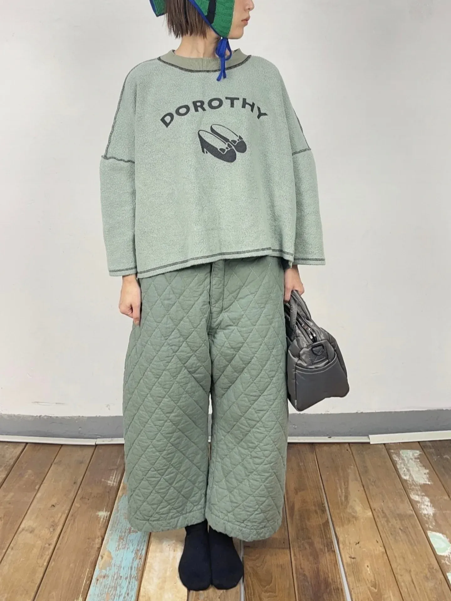 韓 壓紋腰鬆緊寬褲 3色