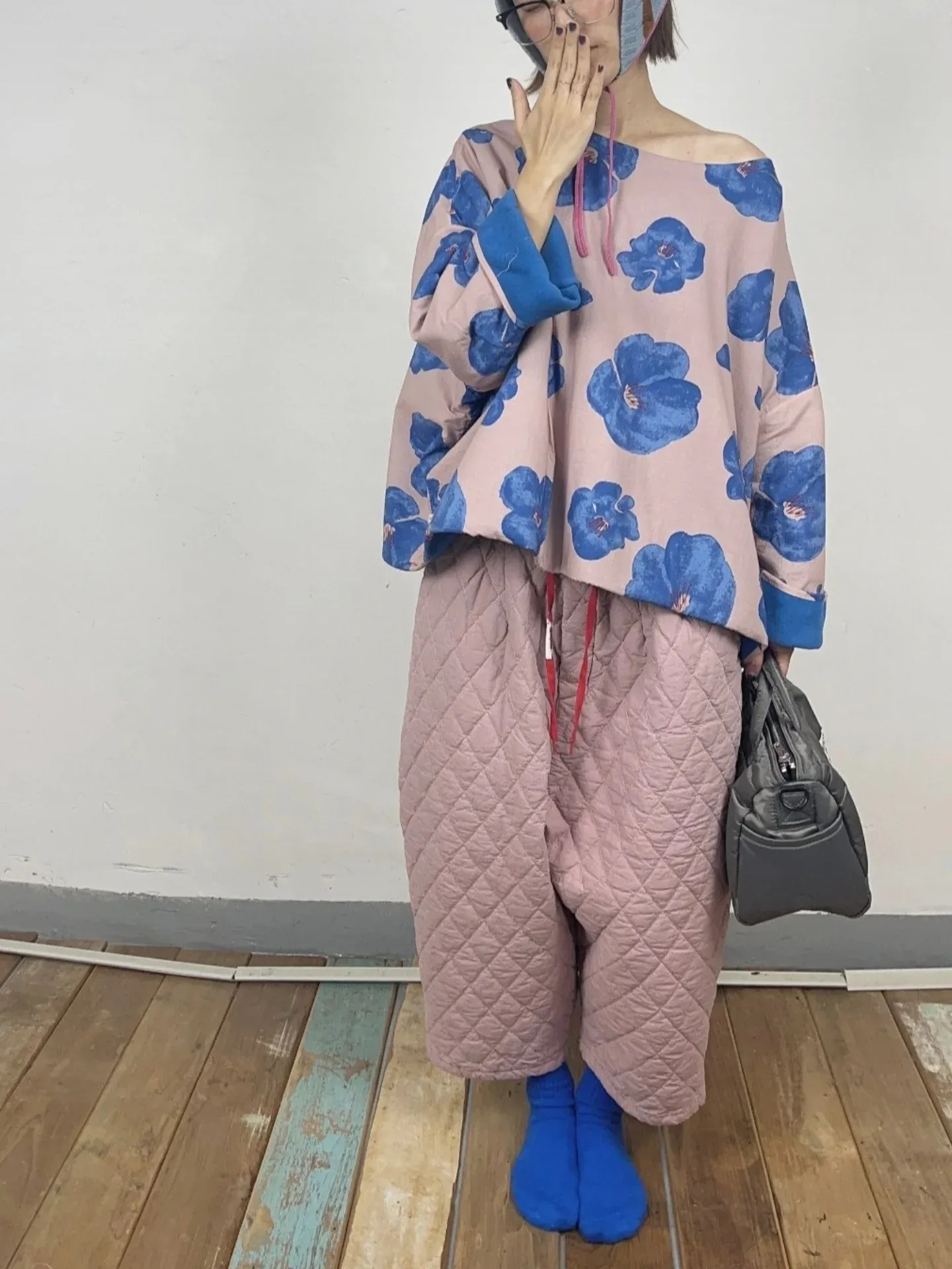 韓 壓紋腰鬆緊寬褲 3色