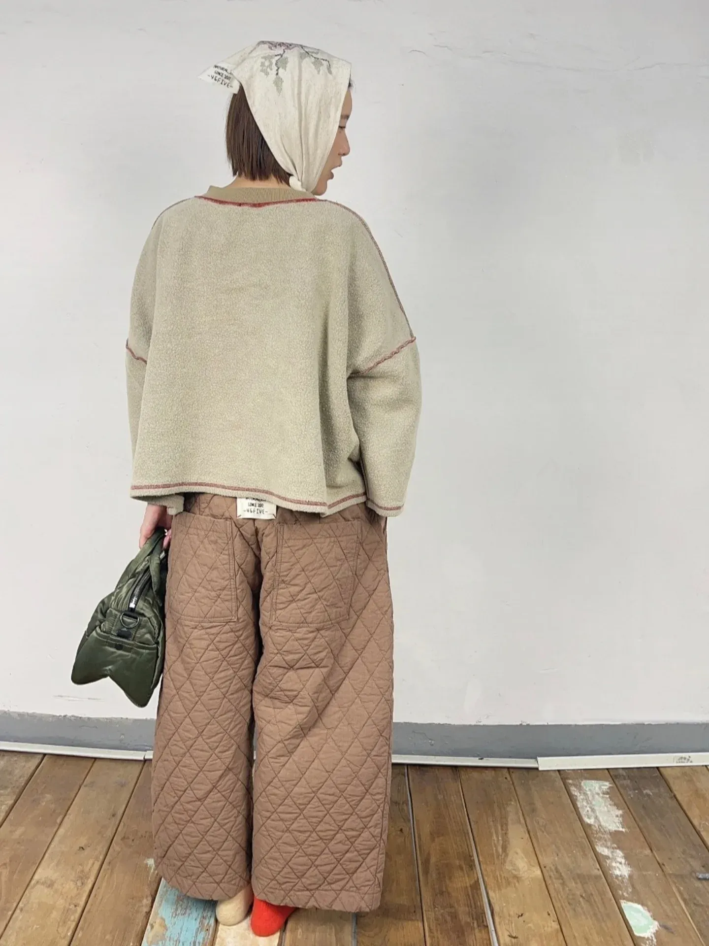 韓 壓紋腰鬆緊寬褲 3色