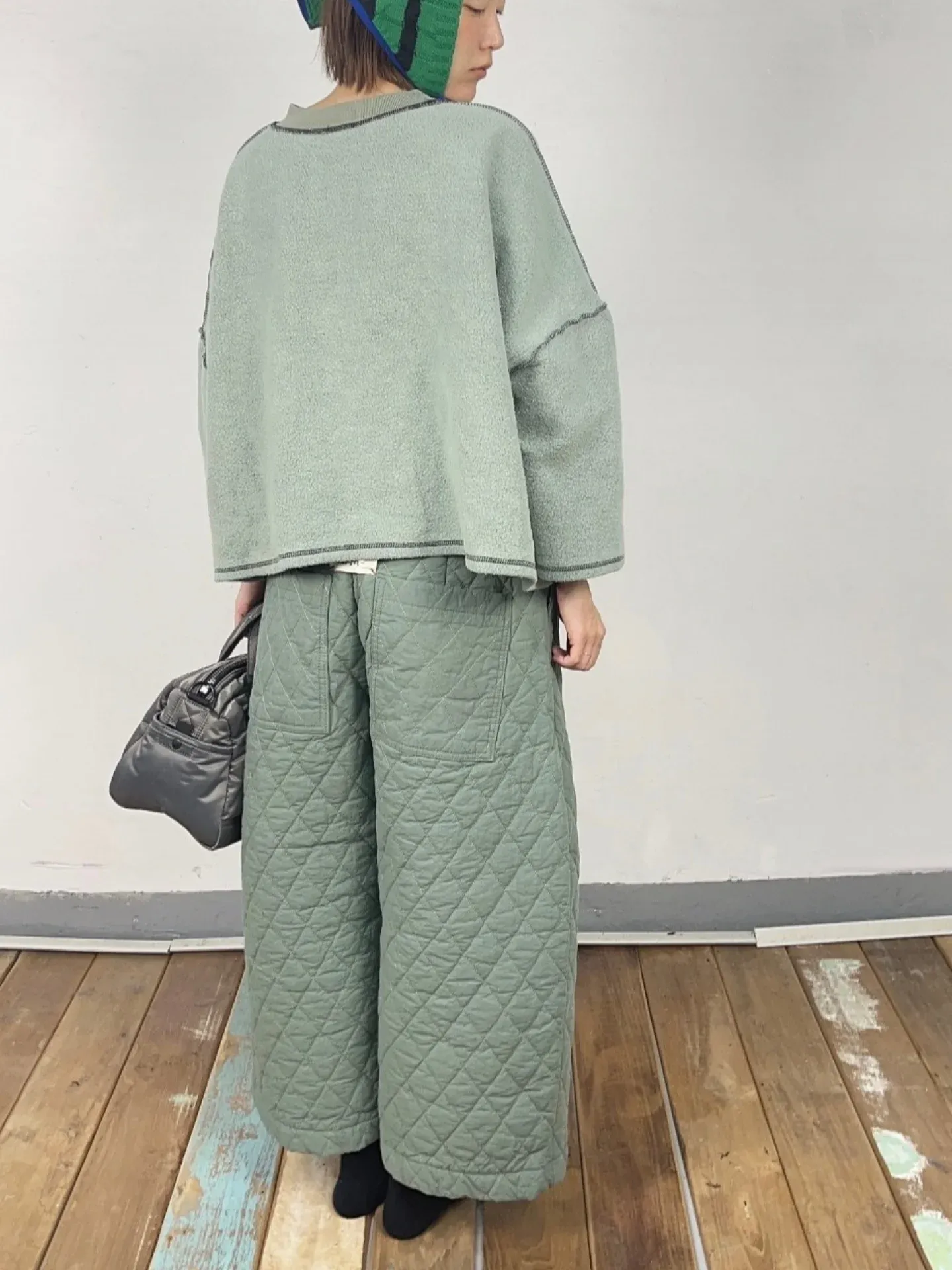 韓 壓紋腰鬆緊寬褲 3色