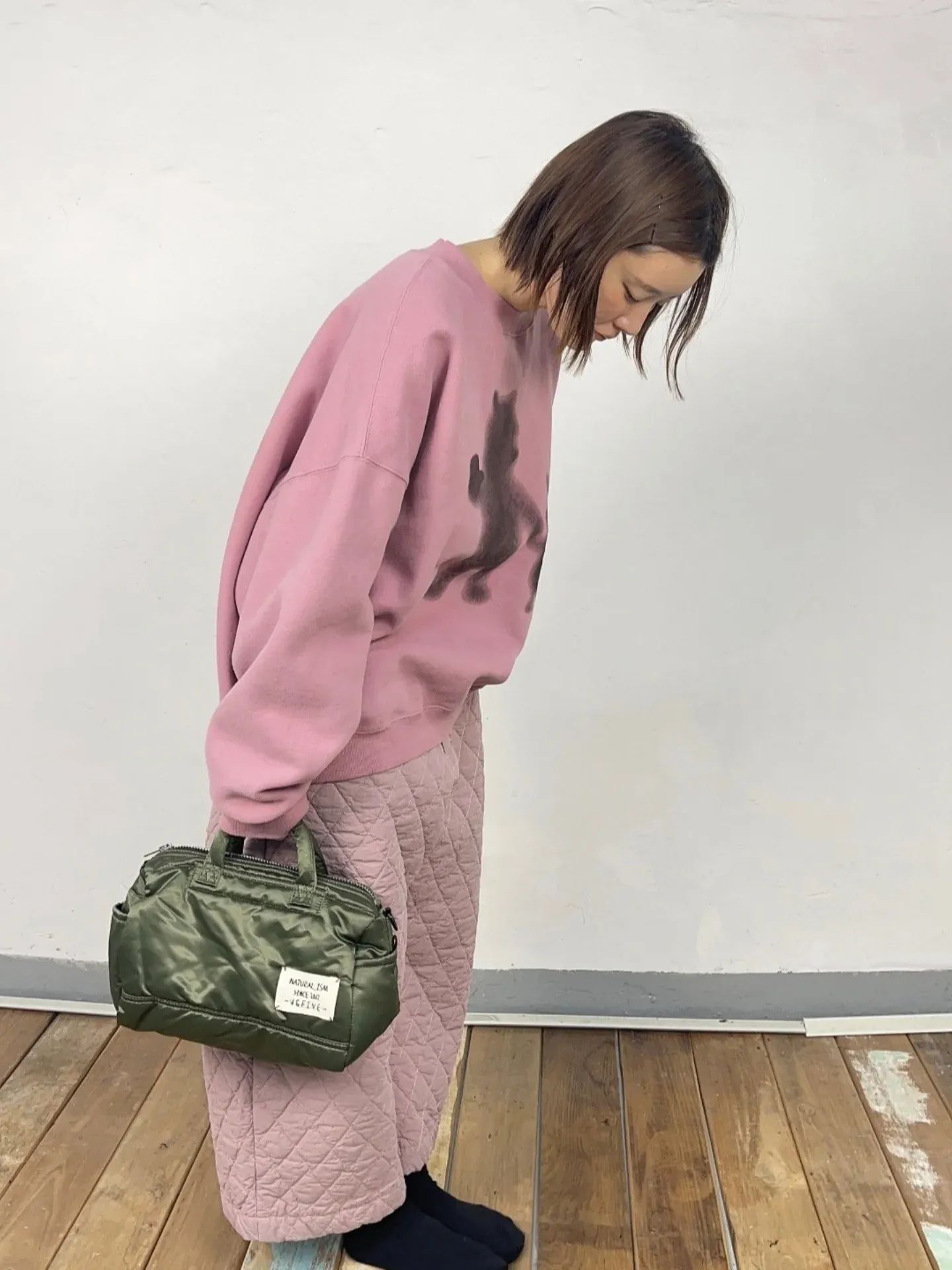 韓 壓紋腰鬆緊寬褲 3色