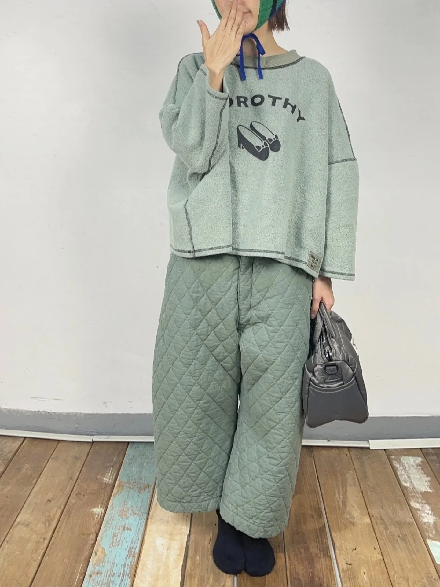 韓 壓紋腰鬆緊寬褲 3色