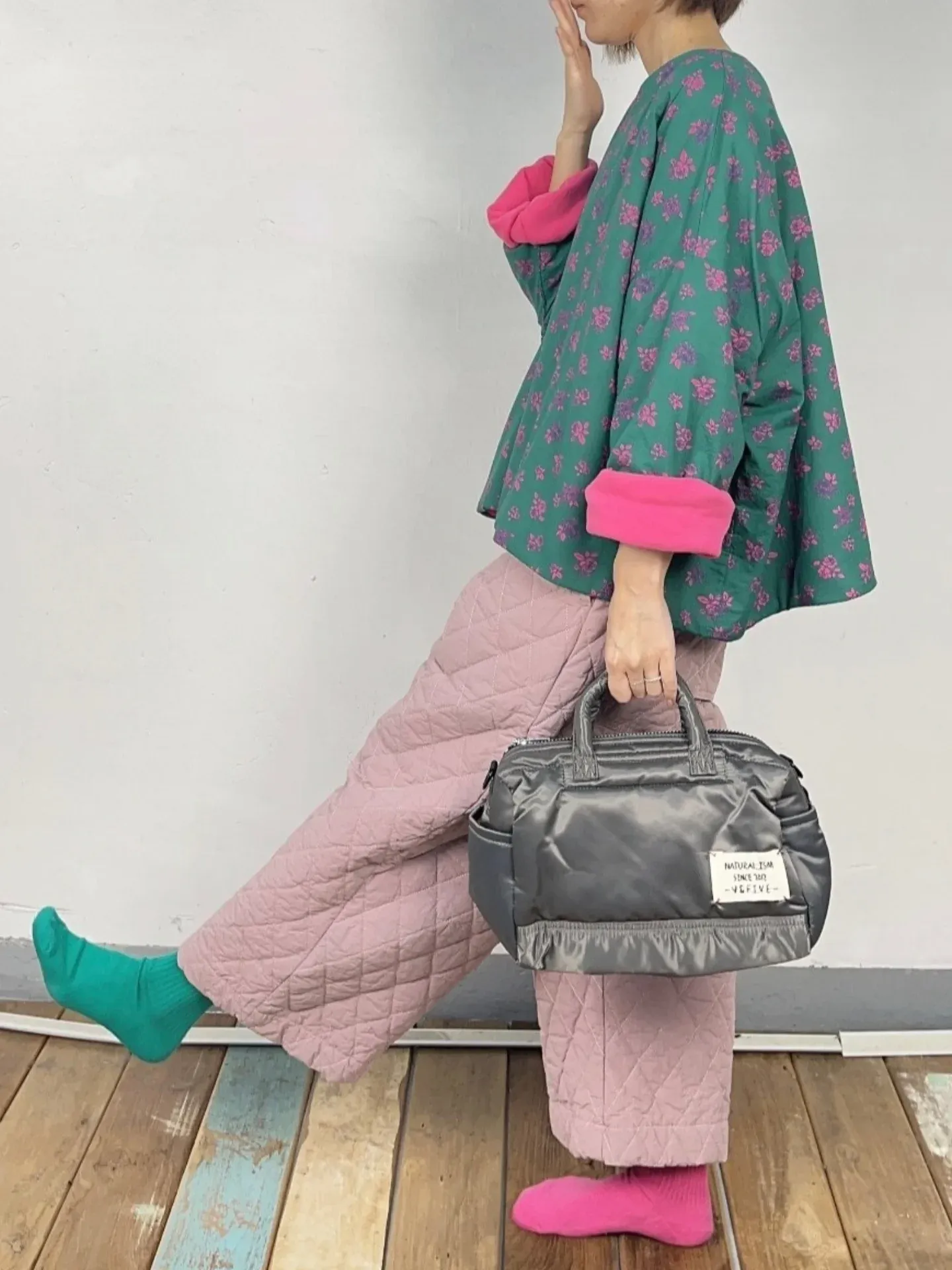 韓 壓紋腰鬆緊寬褲 3色