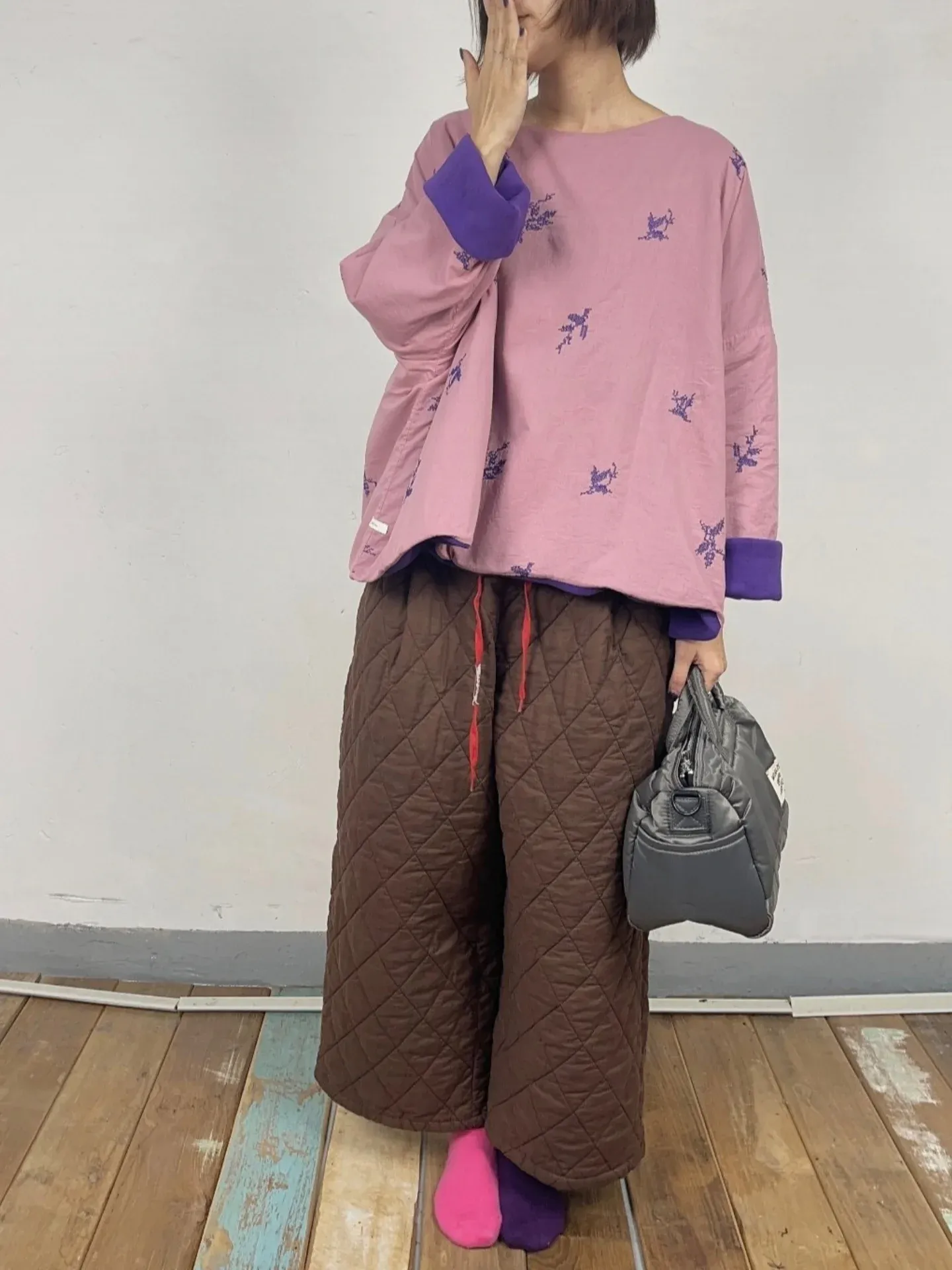 韓 紅綁帶中直筒寬褲 3色