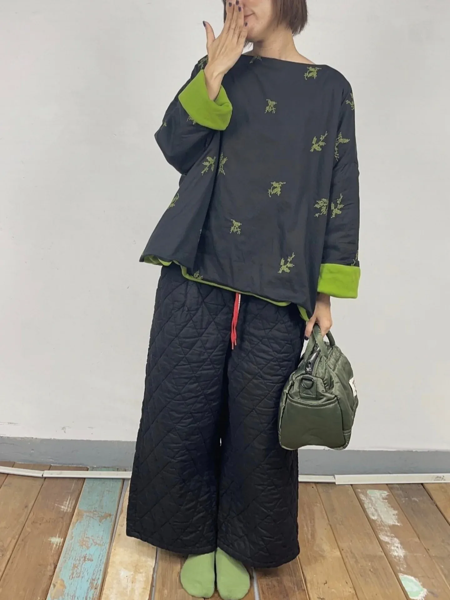 韓 紅綁帶中直筒寬褲 3色