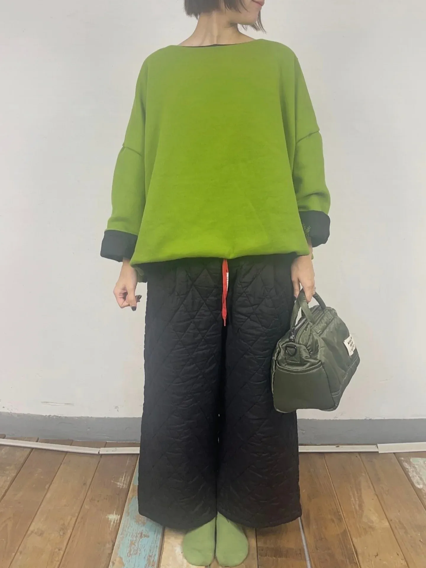 韓 紅綁帶中直筒寬褲 3色