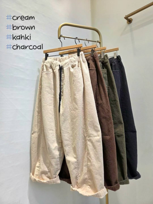 韓 綁帶側車線小寬褲 4色