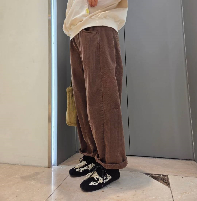 韓 綁帶側車線小寬褲 4色