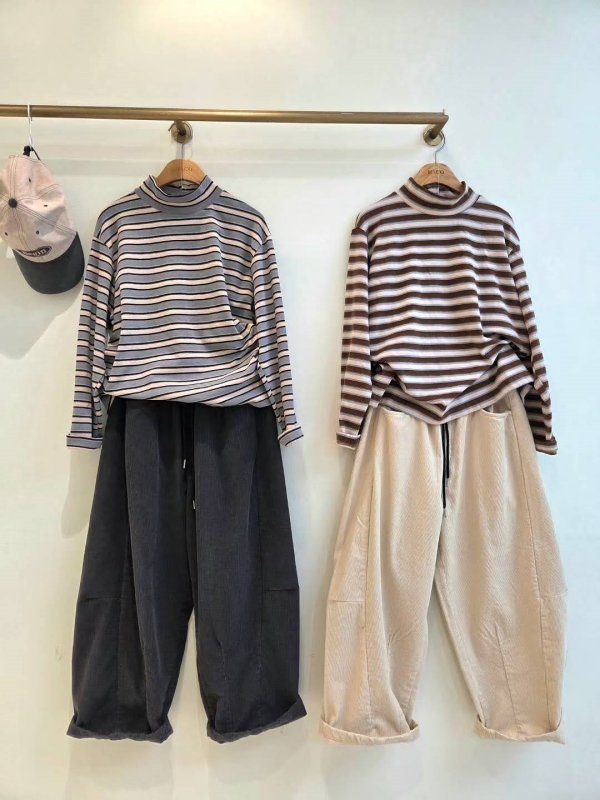 韓 綁帶側車線小寬褲 4色