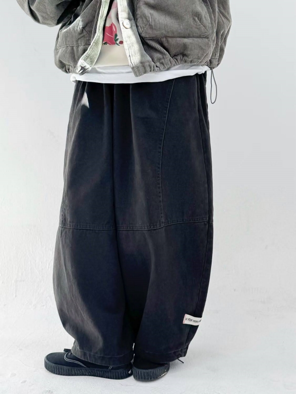 韓 褲管小標剪接車線寬褲 2色