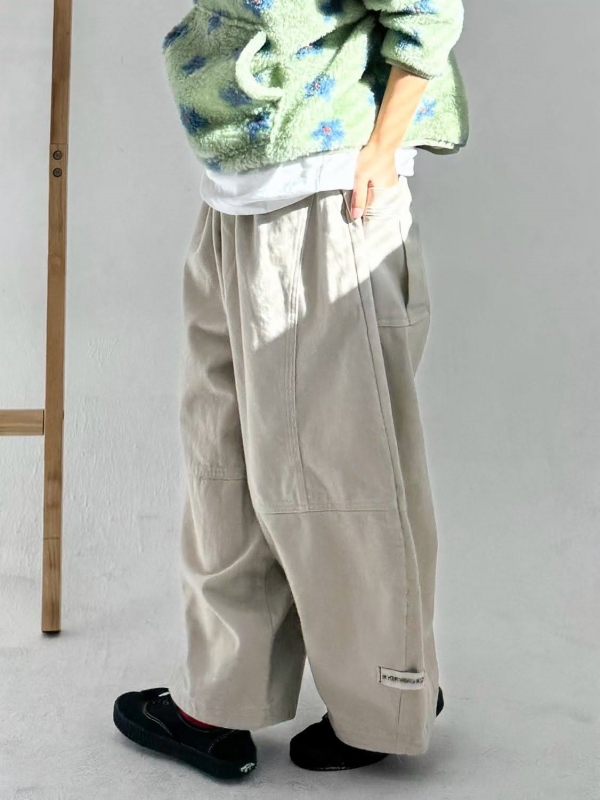 韓 褲管小標剪接車線寬褲 2色