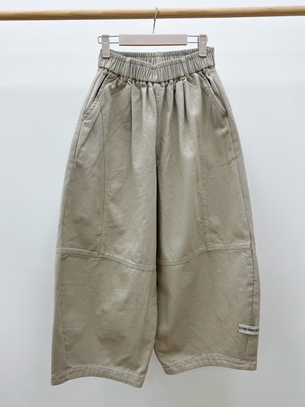 韓 褲管小標剪接車線寬褲 2色