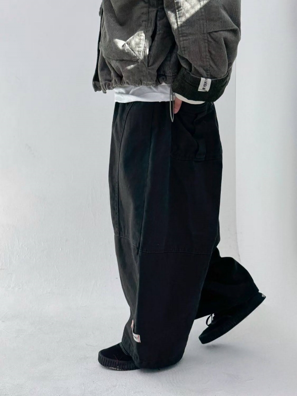 韓 褲管小標剪接車線寬褲 2色