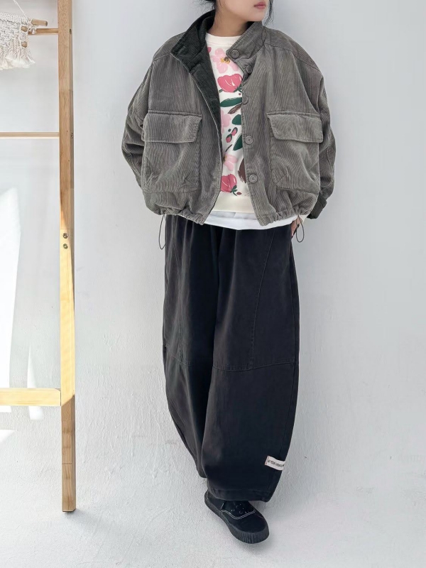 韓 褲管小標剪接車線寬褲 2色