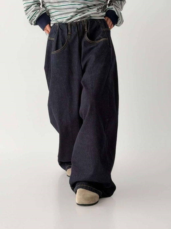 韓 前車線深牛仔大寬褲