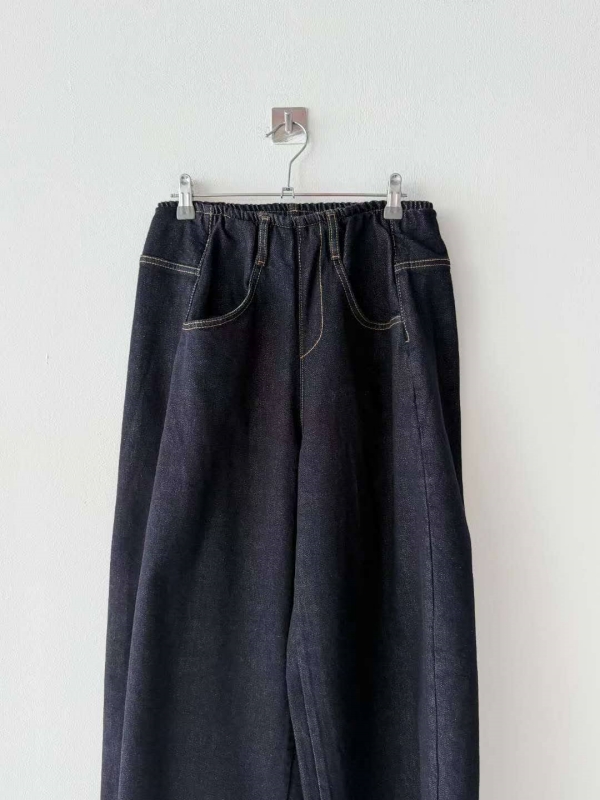 韓 前車線深牛仔大寬褲