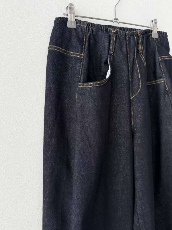 韓 前車線深牛仔大寬褲