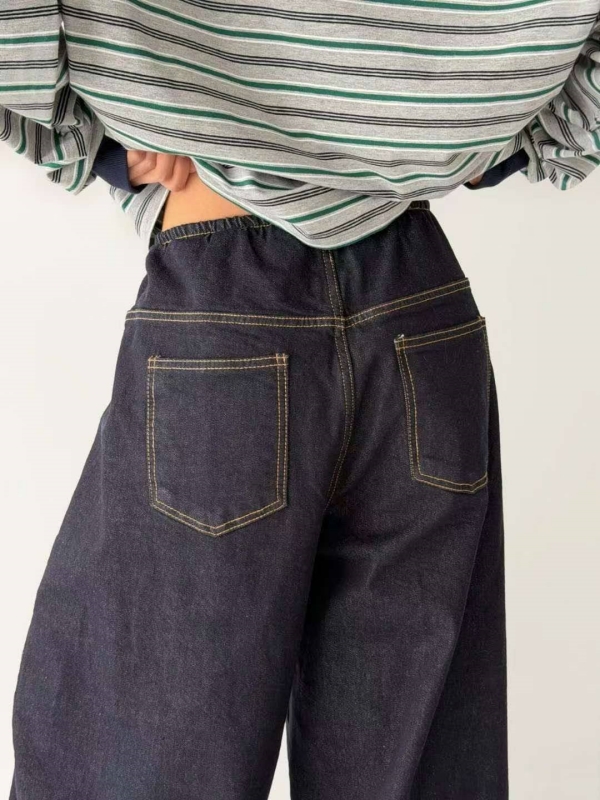 韓 前車線深牛仔大寬褲