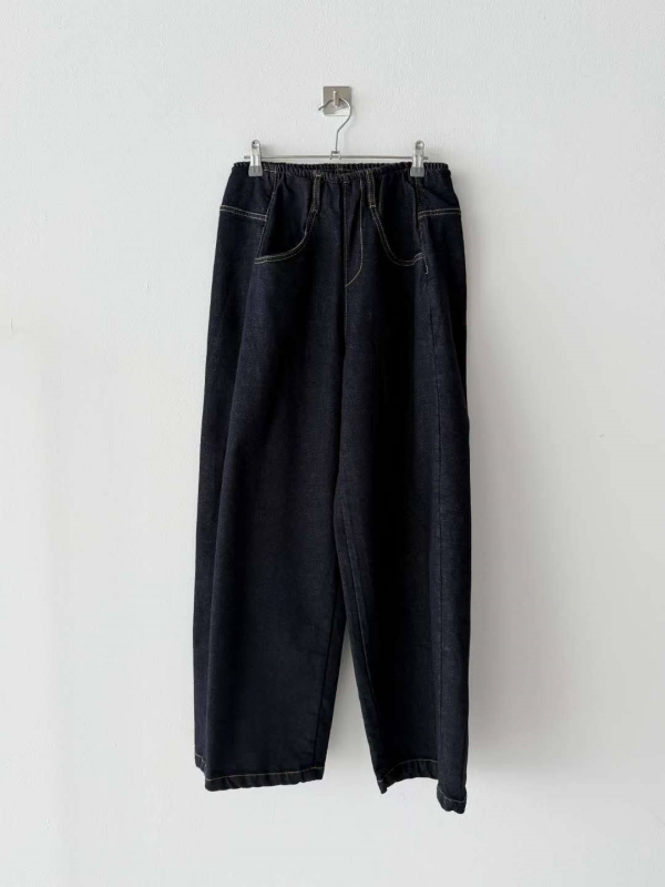 韓 前車線深牛仔大寬褲