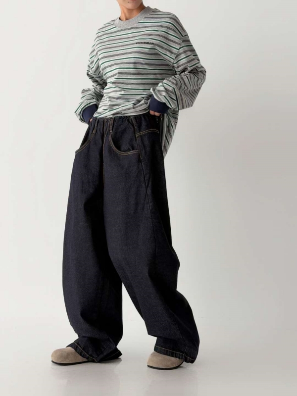 韓 前車線深牛仔大寬褲