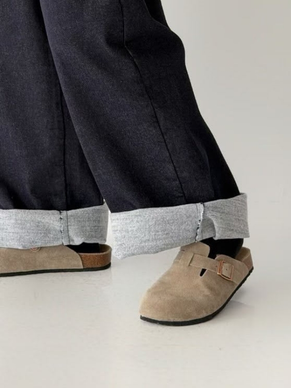 韓 前車線深牛仔大寬褲