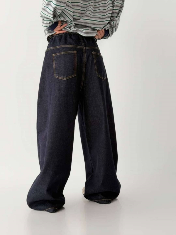 韓 前車線深牛仔大寬褲