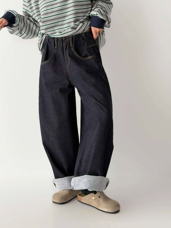 韓 前車線深牛仔大寬褲