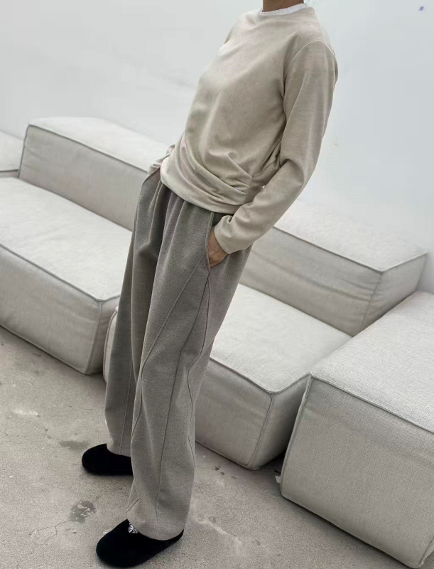 韓 三車線腰鬆緊寬褲 3色 size