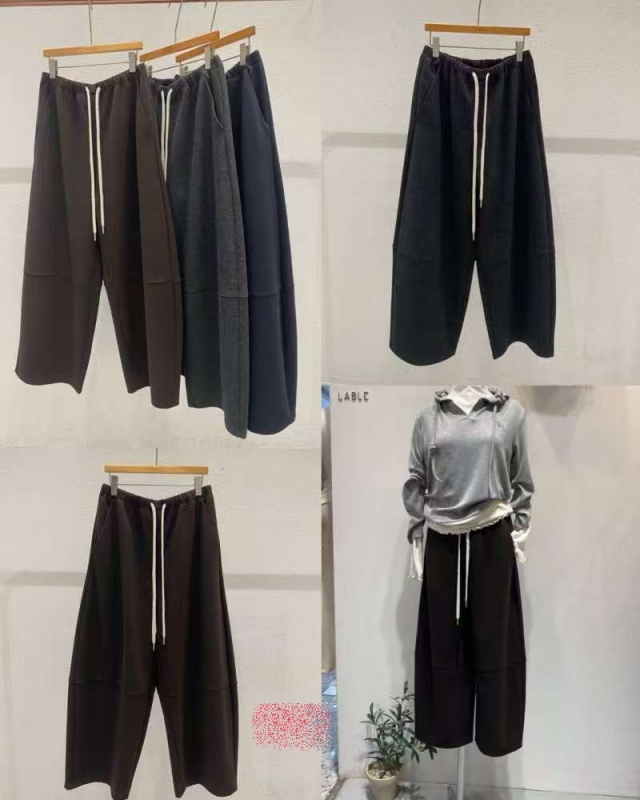 韓 橫車線綁帶寬褲 3色 size