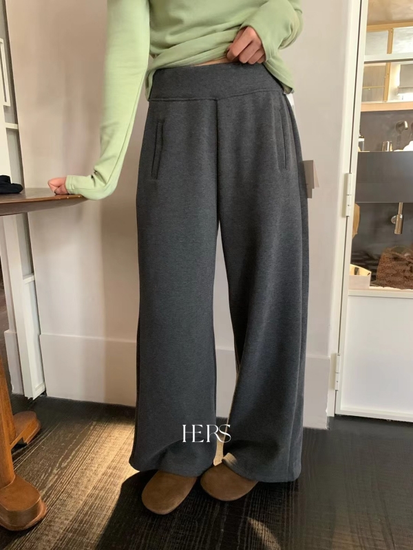 韓 腰鬆緊直口袋寬褲 3色