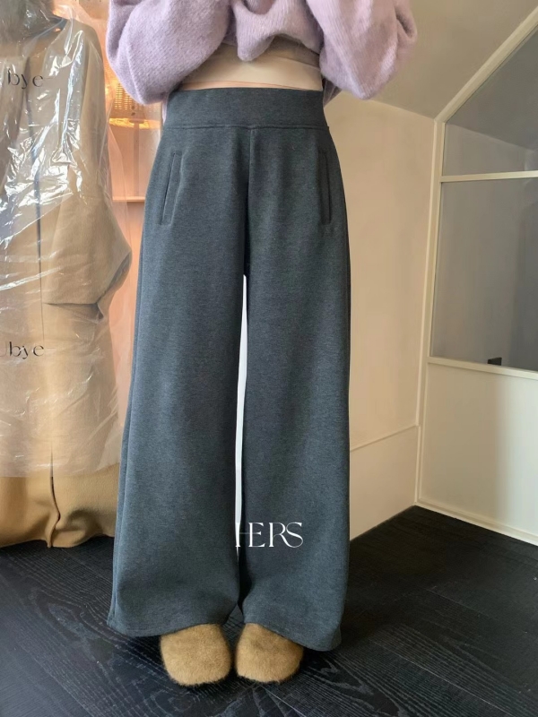 韓 腰鬆緊直口袋寬褲 3色