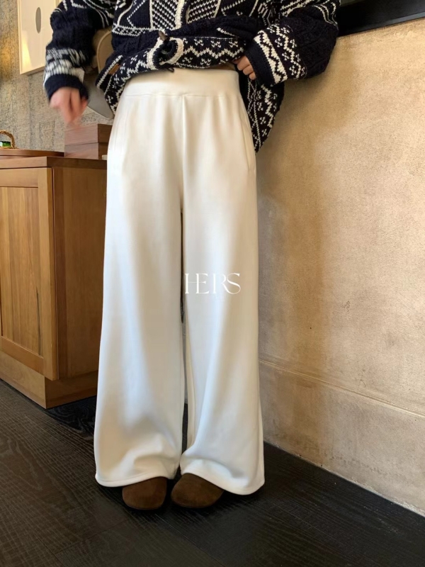 韓 腰鬆緊直口袋寬褲 3色