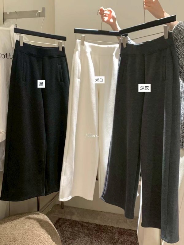 韓 腰鬆緊直口袋寬褲 3色