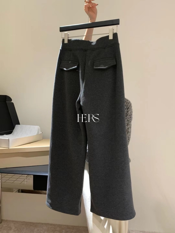 韓 腰鬆緊直口袋寬褲 3色