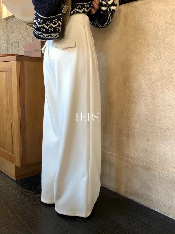 韓 腰鬆緊直口袋寬褲 3色