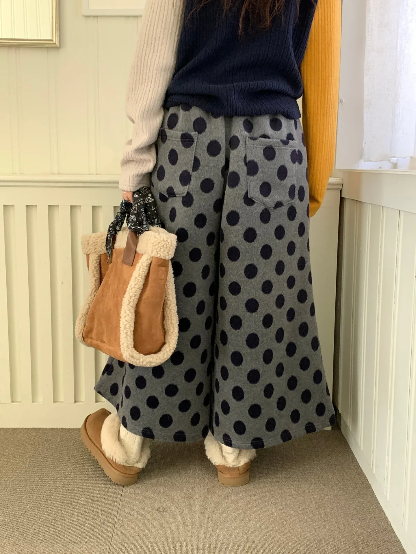 韓 大點點寬褲裙 2色