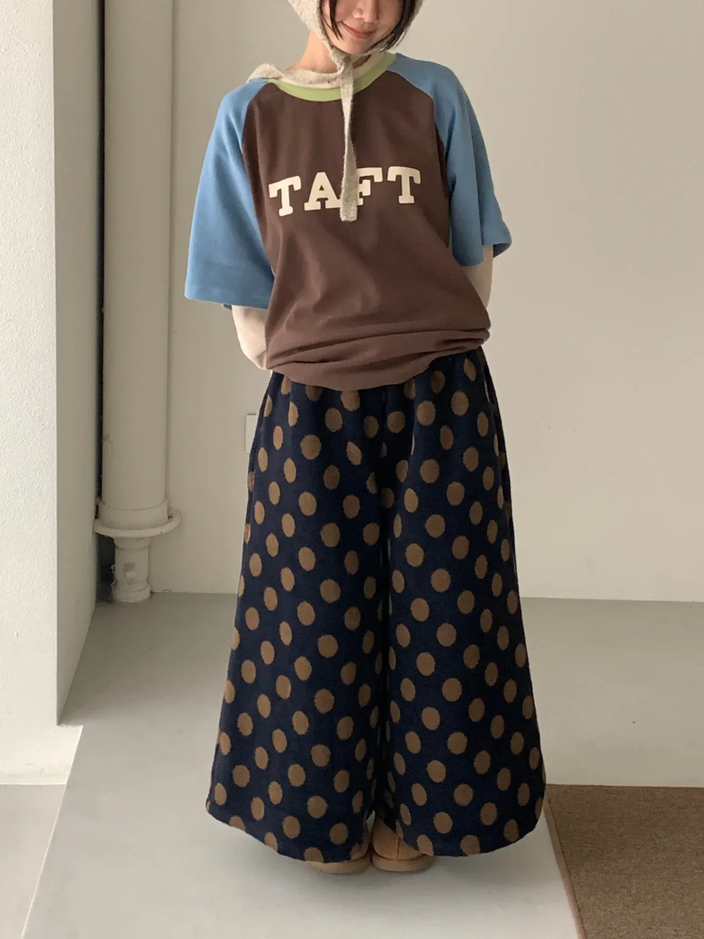 韓 大點點寬褲裙 2色