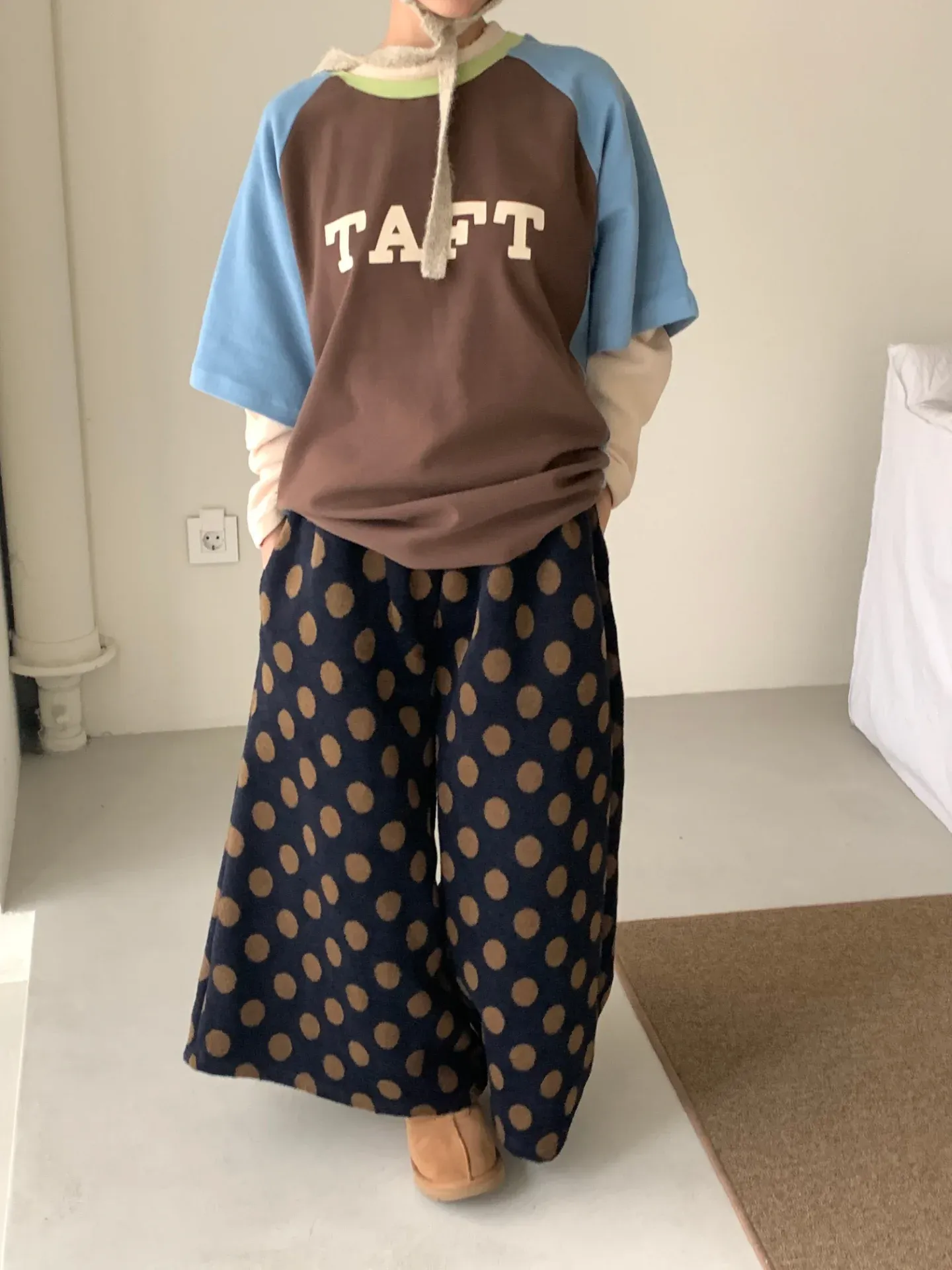 韓 大點點寬褲裙 2色