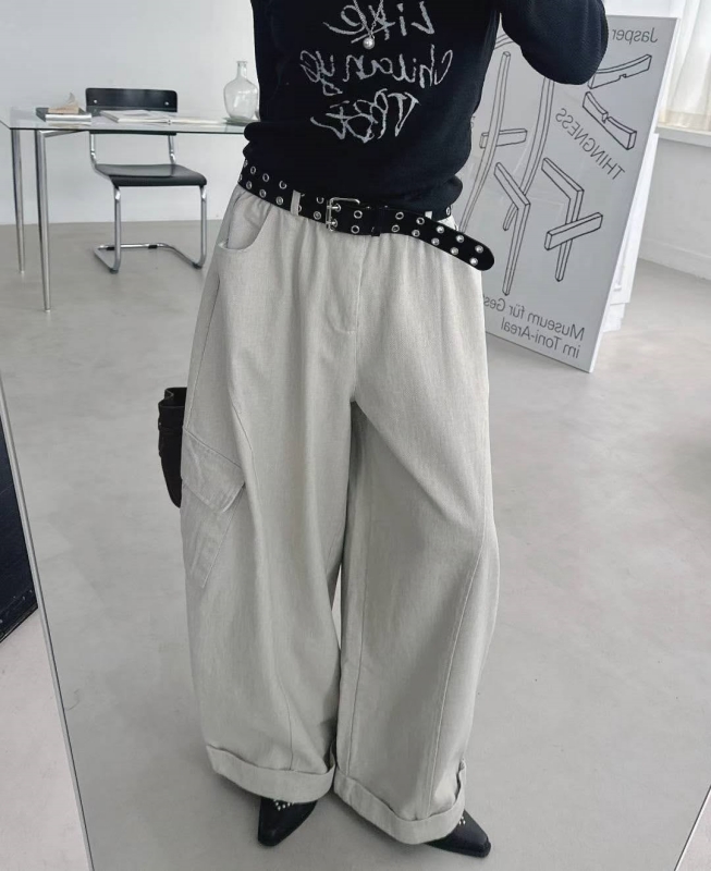 韓 側口袋大寬褲 2色