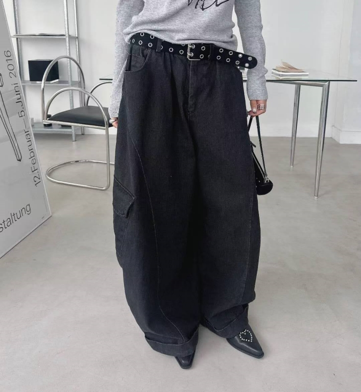 韓 側口袋大寬褲 2色