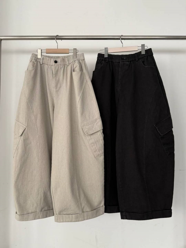 韓 側口袋大寬褲 2色