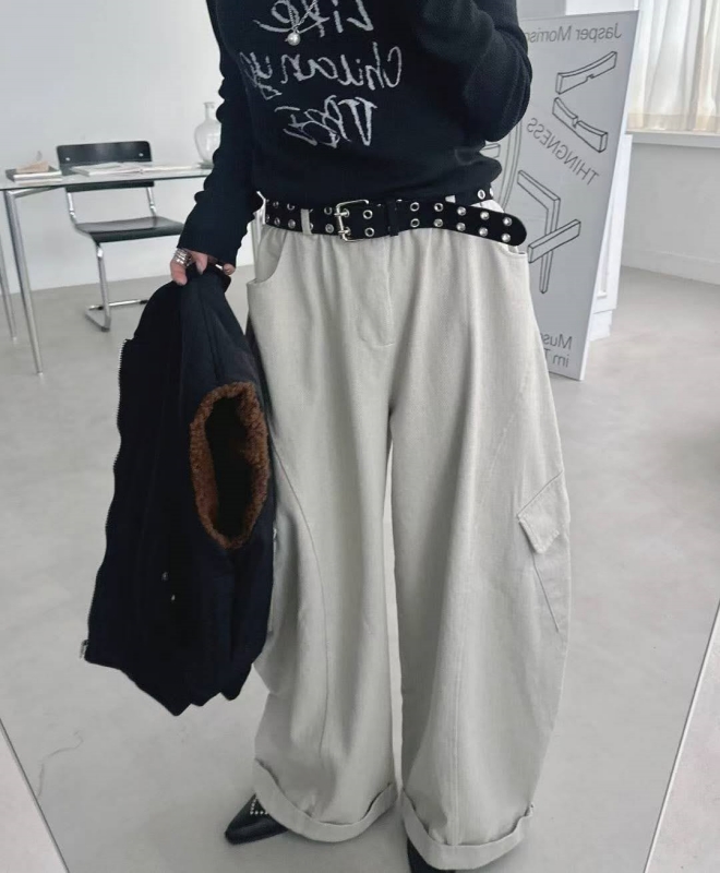 韓 側口袋大寬褲 2色