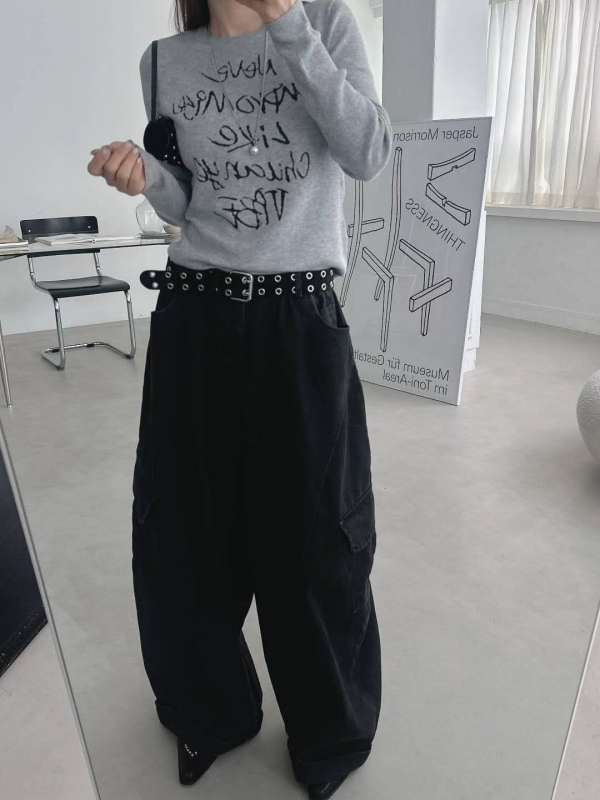 韓 側口袋大寬褲 2色