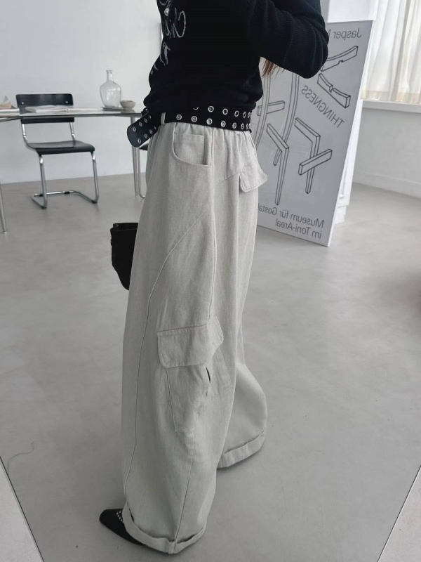 韓 側口袋大寬褲 2色