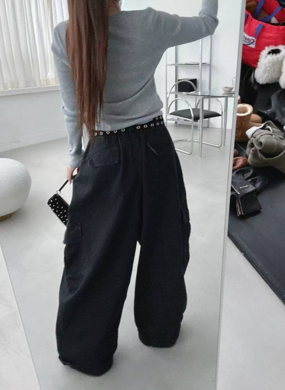 韓 側口袋大寬褲 2色